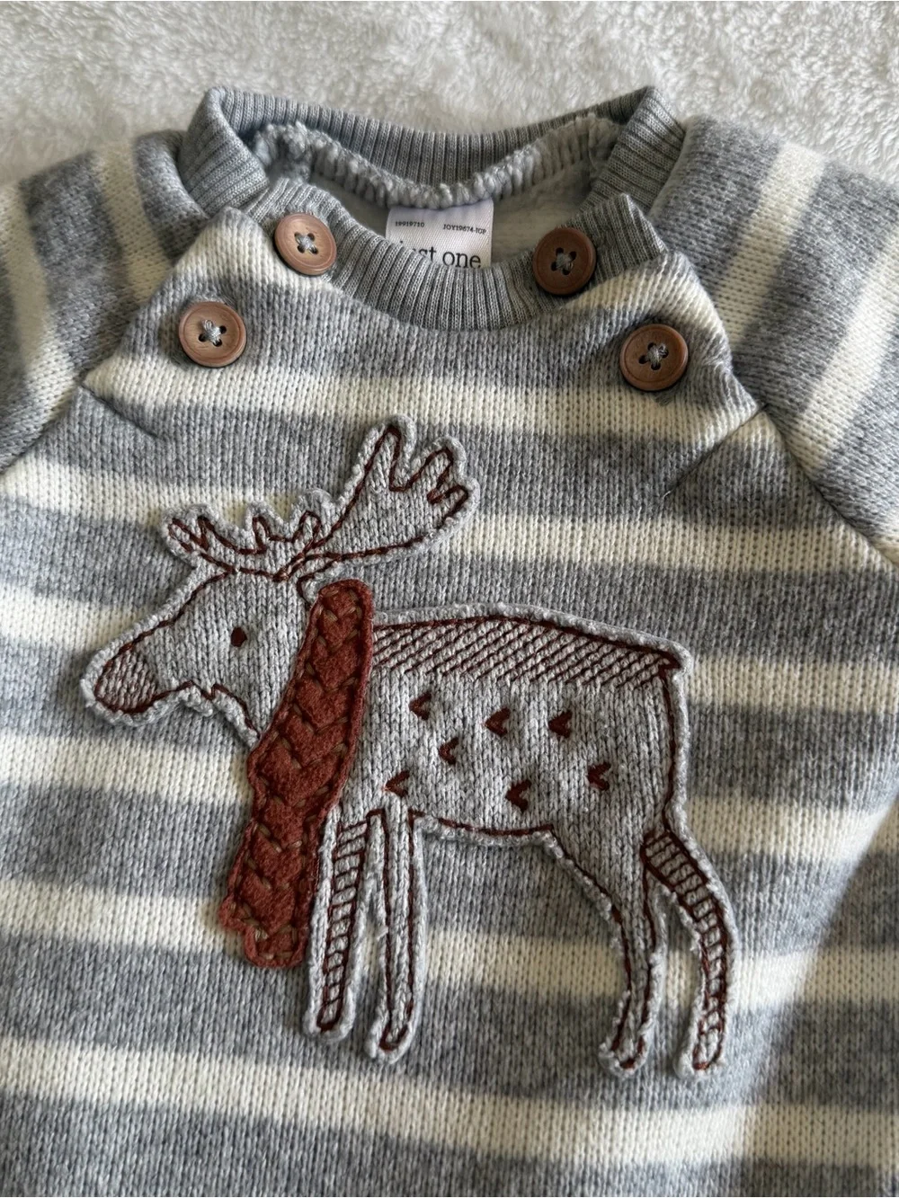 Carter's Gray & White Striped Romper with Moose + Oshkosh Overalls Set 3M